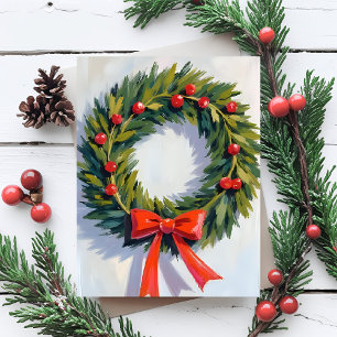Weihnachtskranz   Roter Schleife Fröhlich Feiertagspostkarte