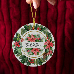 Weihnachtskranz Stechpalme Weihnachtsstern Familie Keramik Ornament