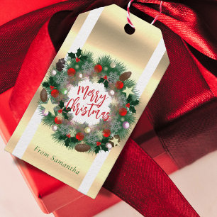 Weihnachtskranz Tannenzapfen, Sterne, rote Kugeln Geschenkanhänger