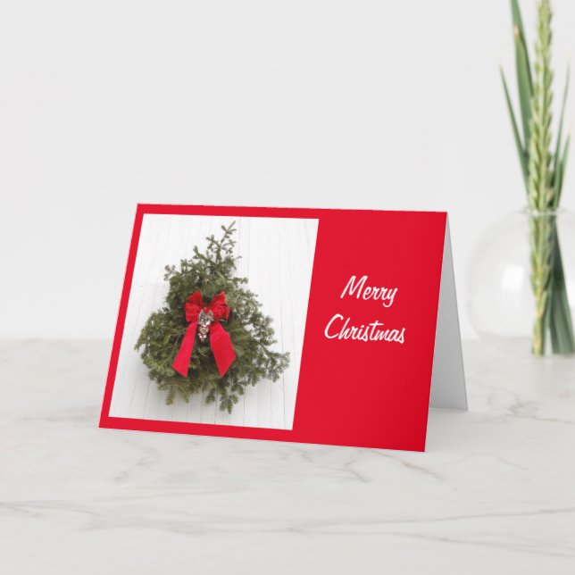 Weihnachtskranz und Bow Feiertagskarte (Vorderseite)