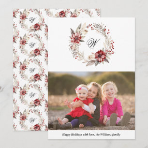 Weihnachtskranz und Monogramm Foto rot Feiertagskarte