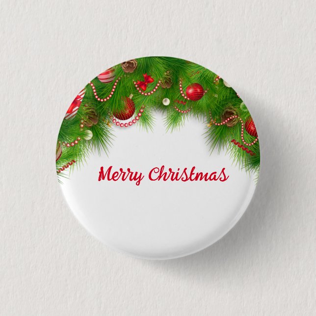 Weihnachtskranz und Rote Bulben und Geschenke Button (Vorderseite)