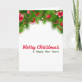 Weihnachtskranz und Rote Bulben und Geschenke Karte