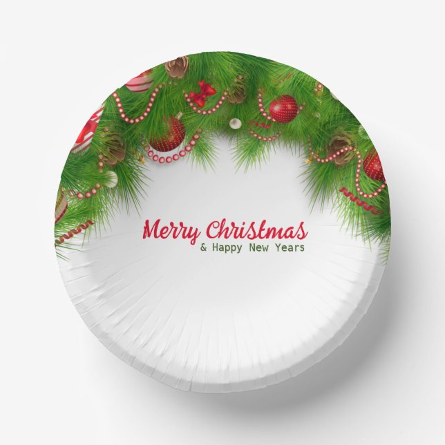 Weihnachtskranz und Rote Bulben und Geschenke Pappteller (Vorderseite)