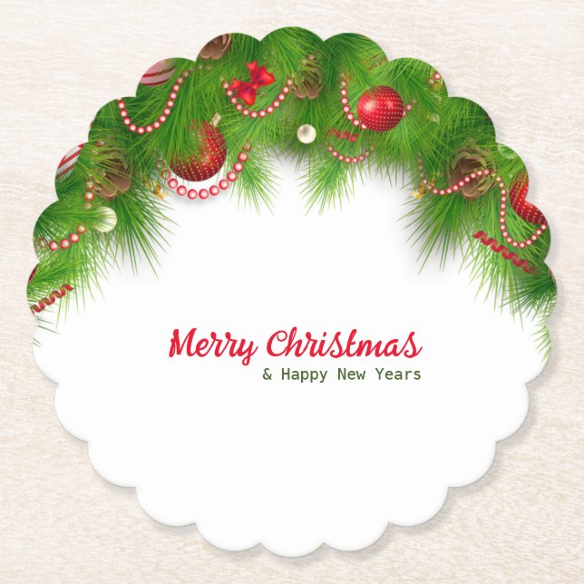 Weihnachtskranz und Rote Bulben und Geschenke Untersetzer (Vorderseite)