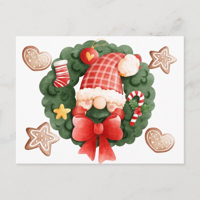 Weihnachtskranz und -schmuck Weihnachtsfeiertag Po Feiertagspostkarte (Vorderseite)