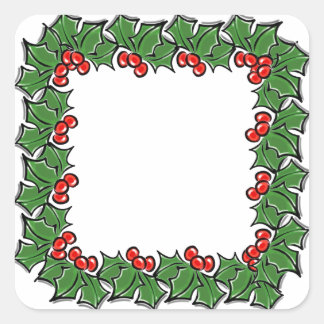Weihnachtskranz verlasse rote Beeren grün Quadratischer Aufkleber