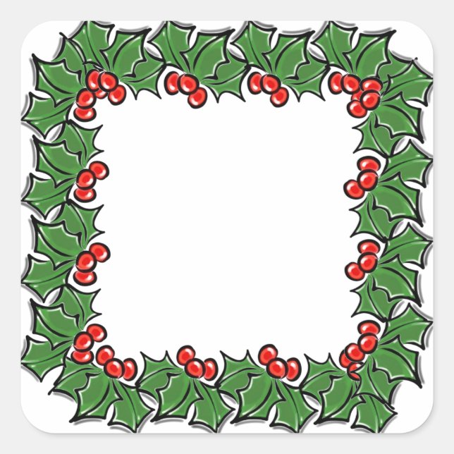 Weihnachtskranz verlasse rote Beeren grün Quadratischer Aufkleber (Vorderseite)