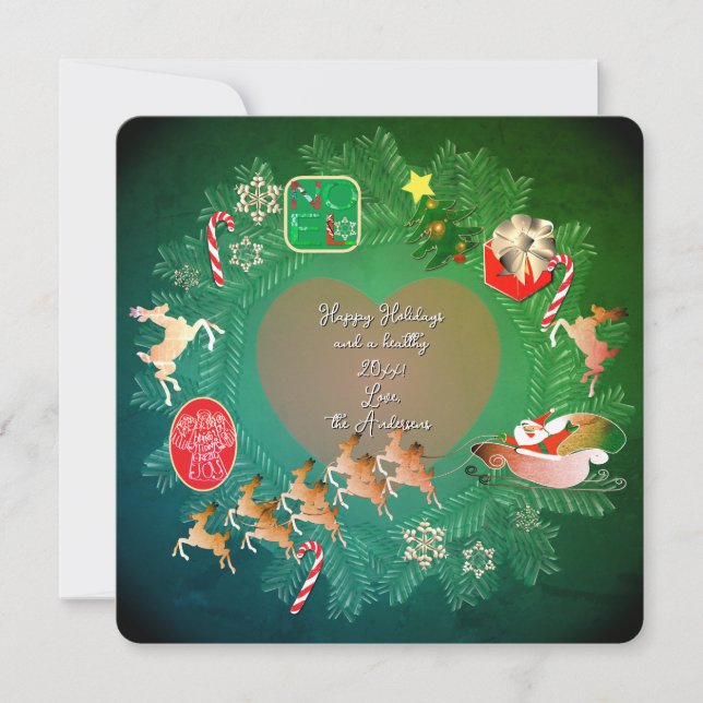 Weihnachtskränze + Foto Flache Feiertagskarte (Vorderseite)