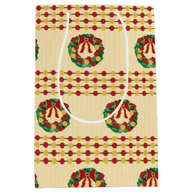 Weihnachtskränze Strickmuster Mittlere Geschenktüte (Vorderseite)