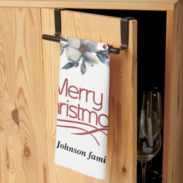 Weihnachtskränze, weiße Blume, rote Beeren Freude Geschirrtuch (Drittel gefaltet)