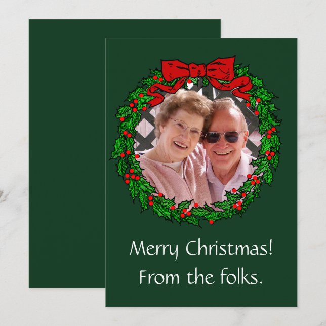 Weihnachtskranzrahmen und Ihr Foto Karte (Vorne/Hinten)