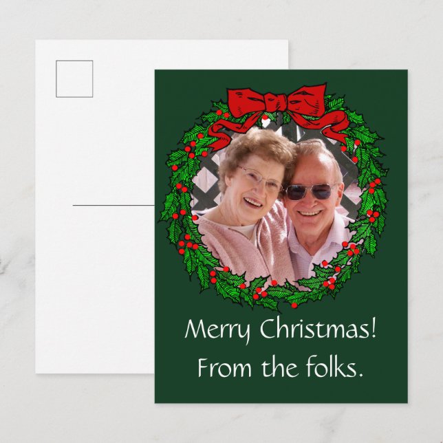 Weihnachtskranzrahmen und Ihr Foto Postkarte (Vorne/Hinten)