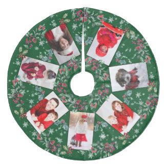 Weihnachtskraut Familienfoto Collage Green Fleece Weihnachtsbaumdecke