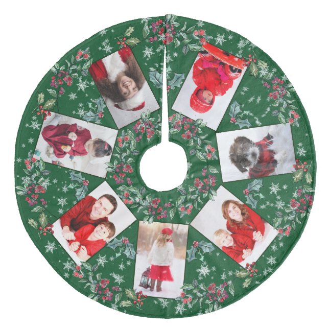 Weihnachtskraut Familienfoto Collage Green Fleece Weihnachtsbaumdecke (Vorderseite)