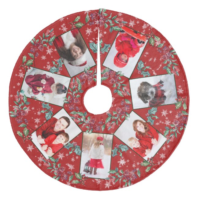Weihnachtskraut Familienfoto Collage Rot Fleece Weihnachtsbaumdecke (Vorderseite)