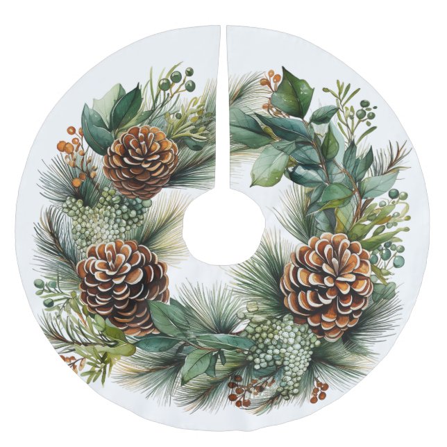 Weihnachtskraut Pine Cones Grüne Polyester Weihnachtsbaumdecke (Vorderseite)