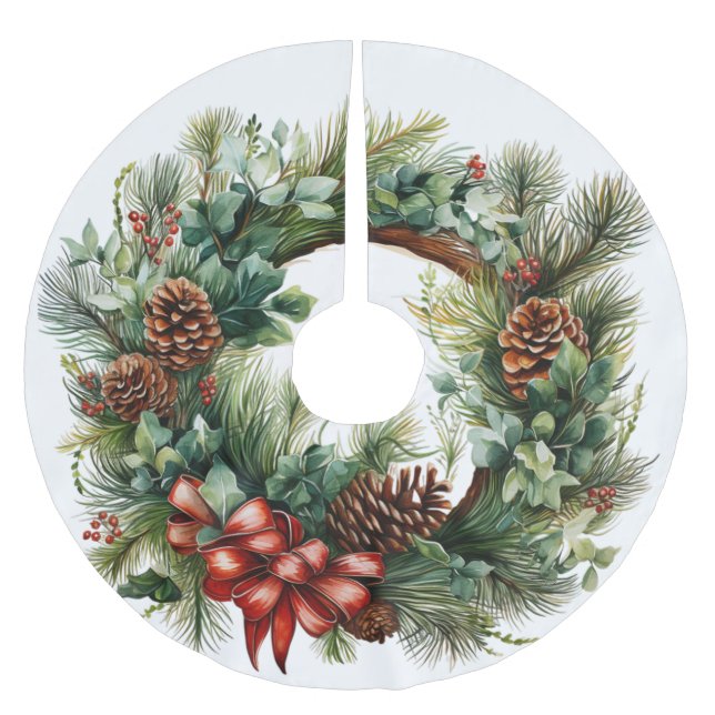 Weihnachtskraut Rote Ribbon Pine Cones Grüne Polyester Weihnachtsbaumdecke (Vorderseite)