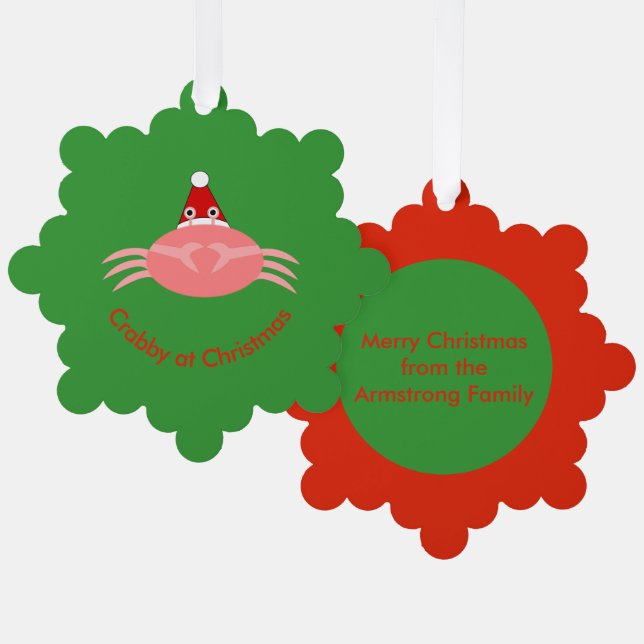 Weihnachtskrebs Custom Ornament Karte (Vorderseite/Rückseite)