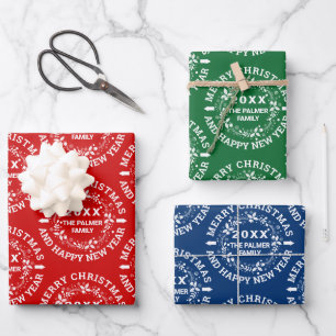 Weihnachtskreide: Name rot, grün, blau Geschenkpapier Set