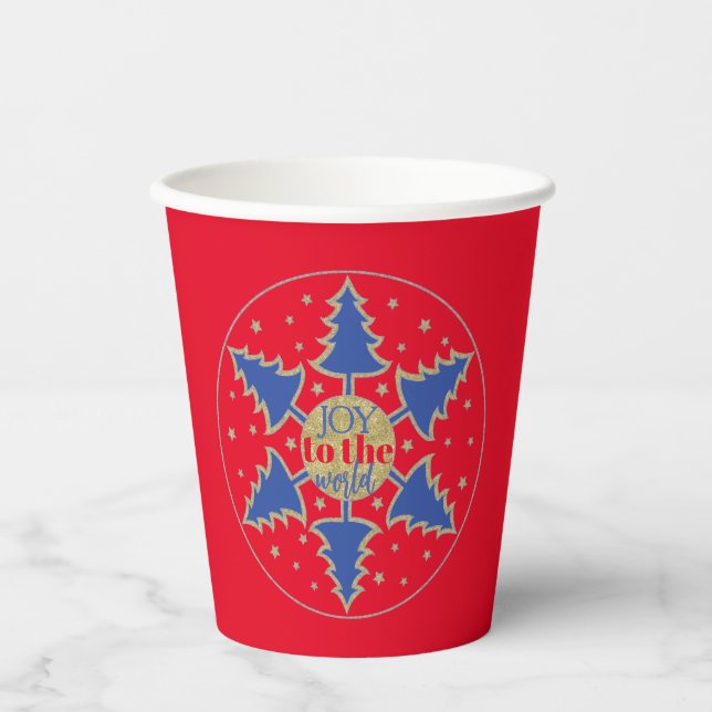 Weihnachtskreis der blauen Bäume Pappbecher (Vorderseite)