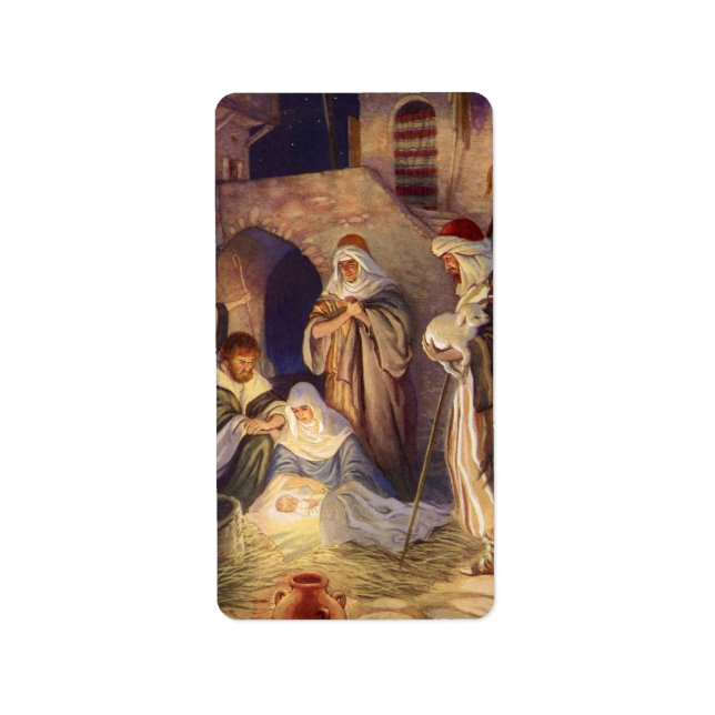 Weihnachtskrippe, 3 Hirten und Jesus Adressaufkleber (Vorne)