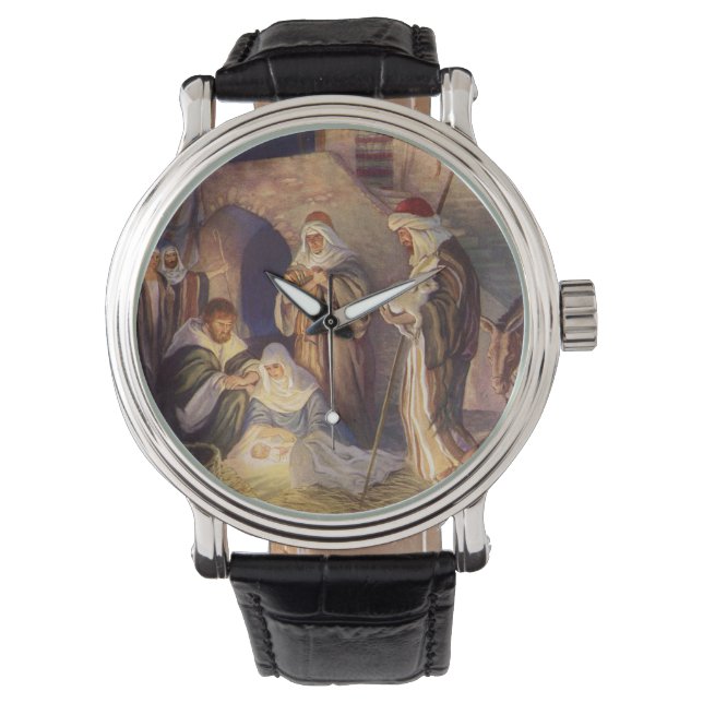 Weihnachtskrippe, 3 Hirten und Jesus Armbanduhr (Vorderseite)