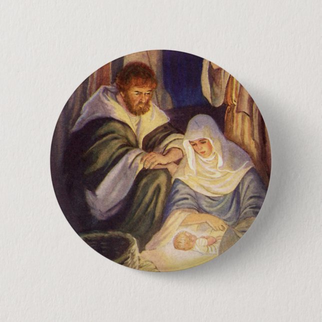 Weihnachtskrippe, 3 Hirten und Jesus Button (Vorderseite)