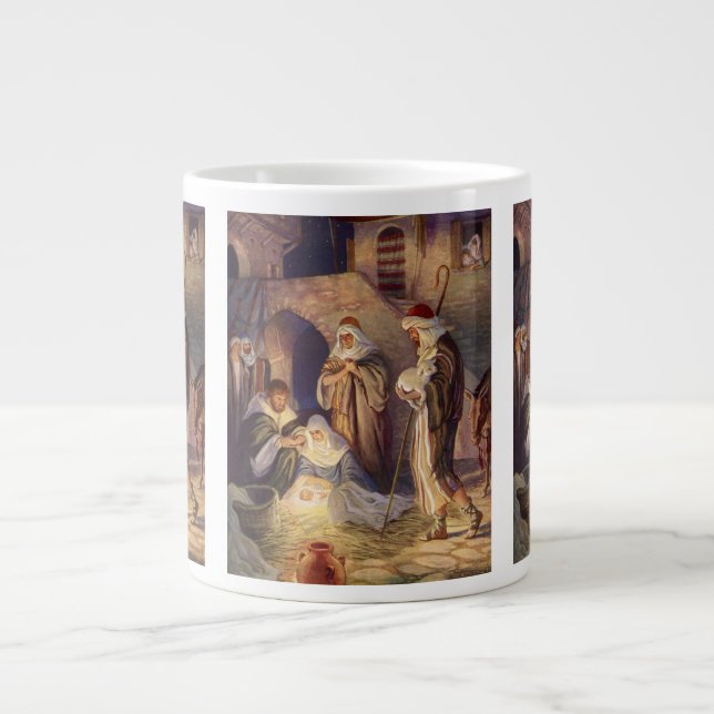 Weihnachtskrippe, 3 Hirten und Jesus Jumbo-Tasse (Vorderseite)