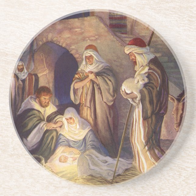 Weihnachtskrippe, 3 Hirten und Jesus Untersetzer (Vorne)