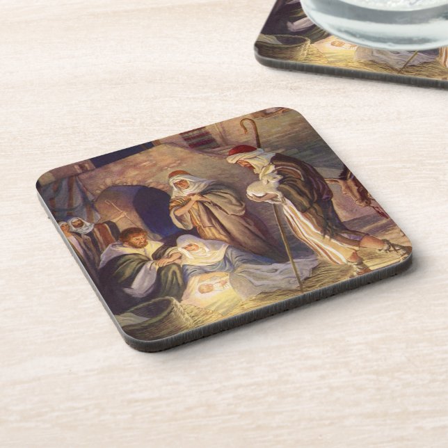 Weihnachtskrippe, 3 Hirten und Jesus Untersetzer (Linke Seite)