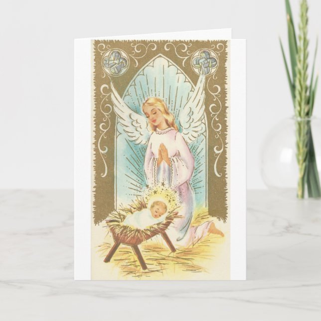 Weihnachtskrippe Angel Feiertagskarte (Vorderseite)