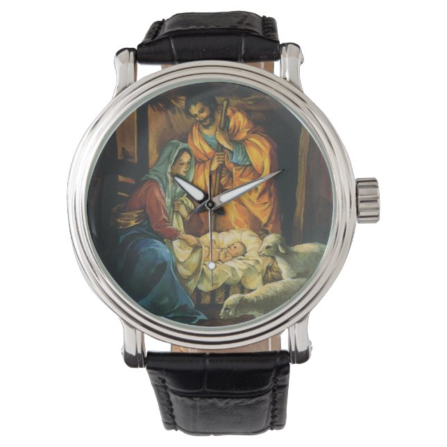 Weihnachtskrippe, Baby Jesus in Gefahr Armbanduhr (Vorderseite)