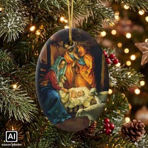 Weihnachtskrippe, Baby Jesus in Gefahr Keramikornament