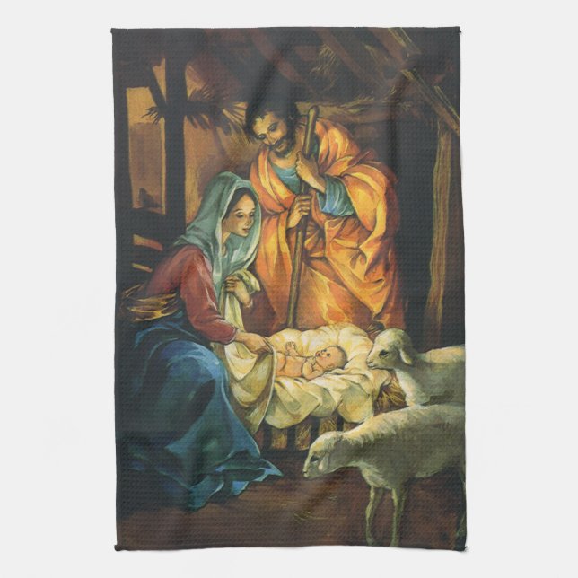 Weihnachtskrippe, Baby Jesus in Gefahr Küchentuch (Vertikal)