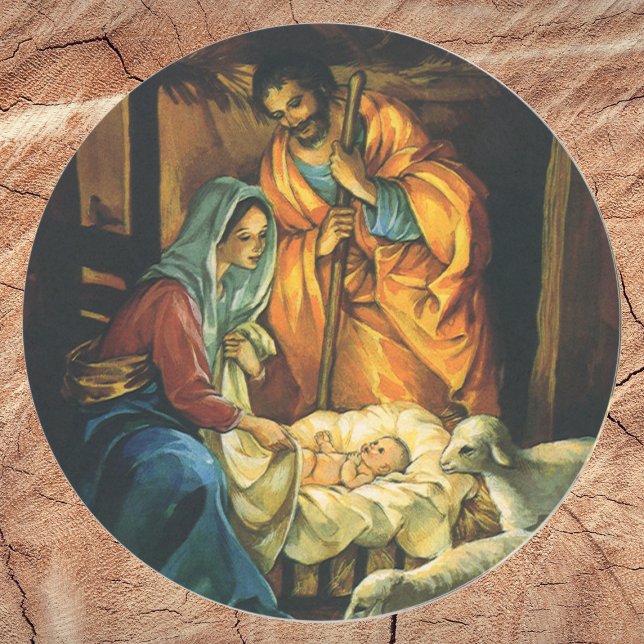 Weihnachtskrippe, Baby Jesus in Gefahr Runder Aufkleber (Von Creator hochgeladen)