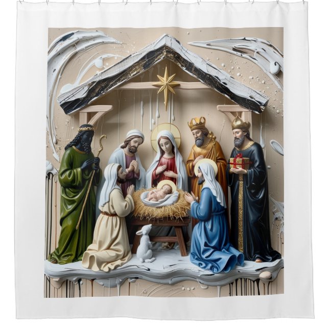 Weihnachtskrippe, Baum Weise Männer Bethlehem Duschvorhang (Vorderseite)
