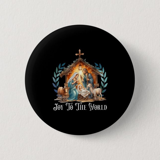 Weihnachtskrippe Christliche Geburt Jesu Joy to Button (Vorderseite)