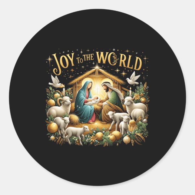 Weihnachtskrippe Christliche Geburt Jesu Joy to Runder Aufkleber (Vorderseite)