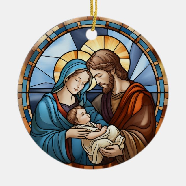 Weihnachtskrippe der Heiligen Familie aus Glas Keramik Ornament (Vorne)