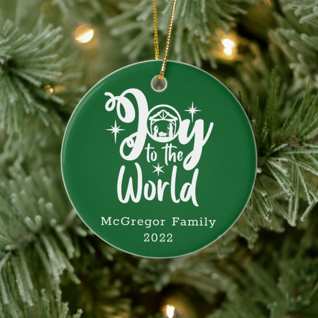Weihnachtskrippe Freude für die Welt Grün & Weiß Keramik Ornament (Baum)