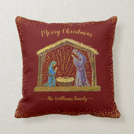Weihnachtskrippe Gold Rote Familienname Kissen