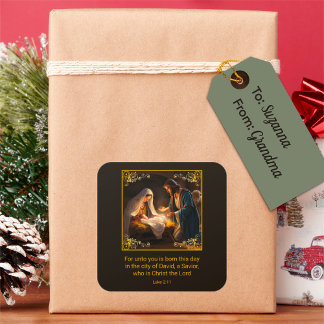 Weihnachtskrippe Heilige Familie Religiös Quadratischer Aufkleber