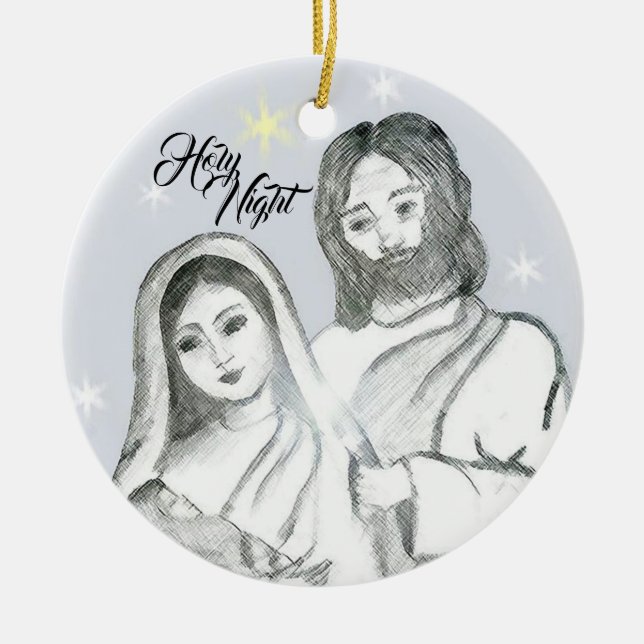 Weihnachtskrippe Heilige Nacht Keramik Ornament (Vorne)