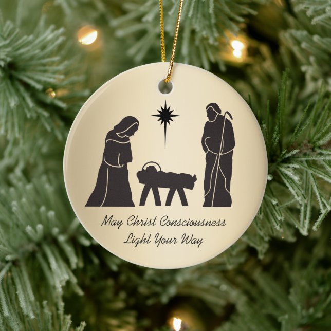 Weihnachtskrippe Inspiration Sprichwort Gold Keramik Ornament (Baum)