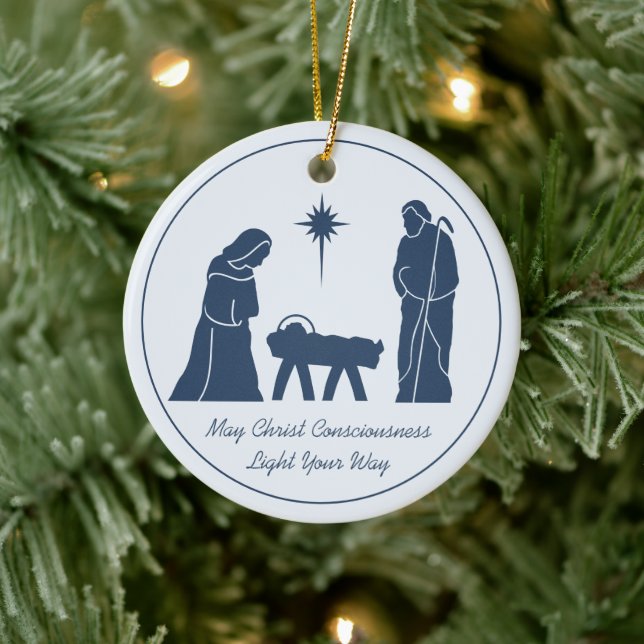 Weihnachtskrippe Inspirational Sprichwort Blau Keramik Ornament (Baum)