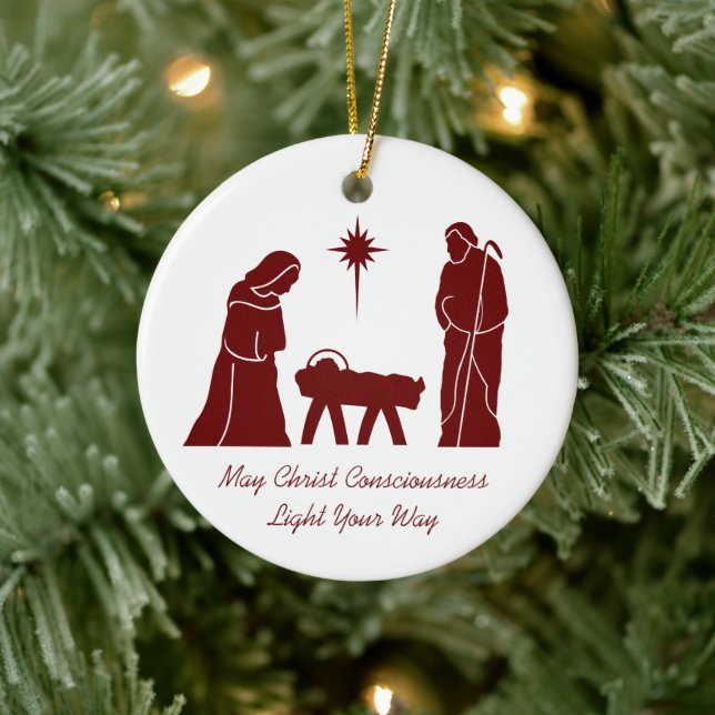 Weihnachtskrippe Inspirational Sprichwort Dunkelro Keramik Ornament (Baum)