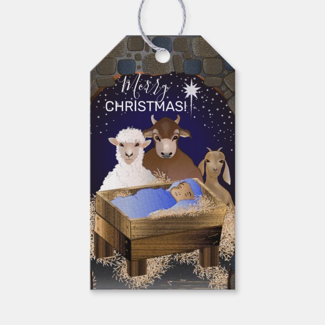 Weihnachtskrippe Jesus Geschenkanhänger (Vorderseite)