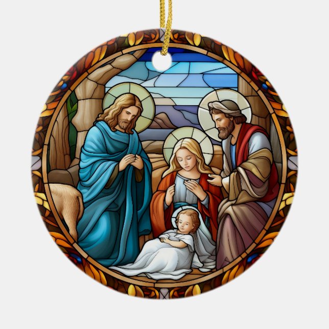 Weihnachtskrippe Keramik Ornament (Vorne)