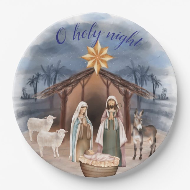 Weihnachtskrippe Kirchenparty Christmas Pappteller (Vorderseite)